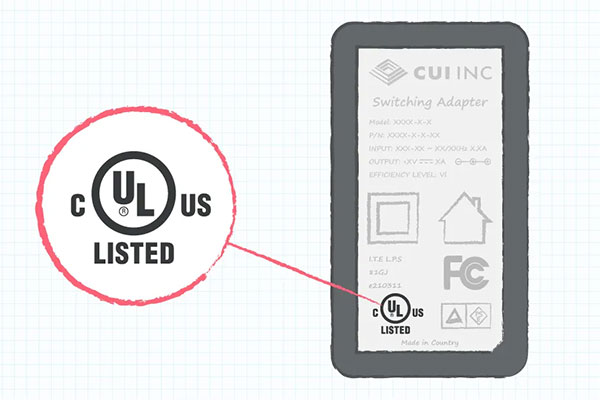 UL列名标记显示在外部电源适配器标签上